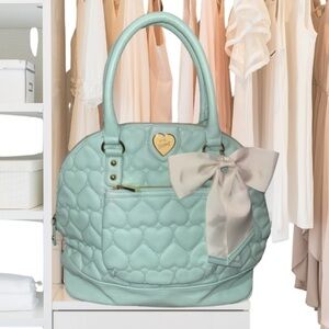 Betsey Johnson Green Quilted Satchel with a Cream Bow